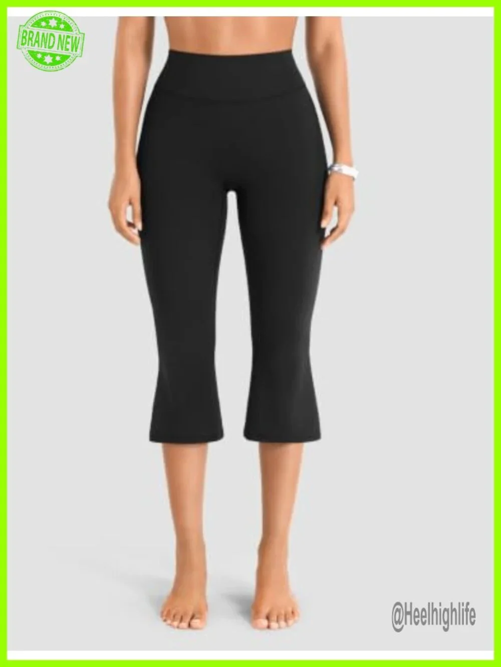 High Waist Capri Yoga Pants with Scrunch Booty Lift - Nylon Blend Flare Leg